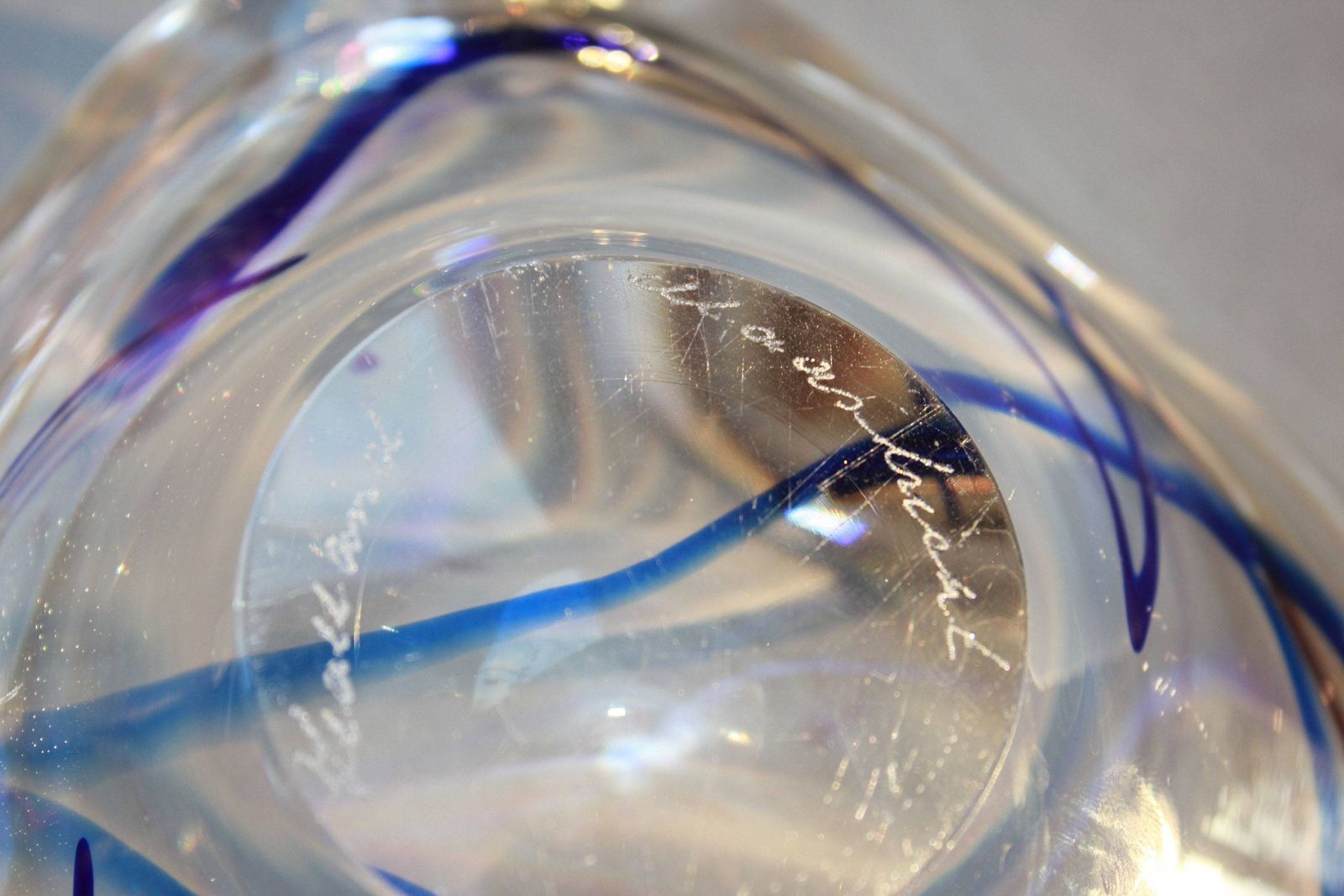 Rare Cigar Smoking Ashtray, Clear Blue Glass, Holland, Maastricht Signed, For Cigar Lounge Or Soothing Area photo vintage