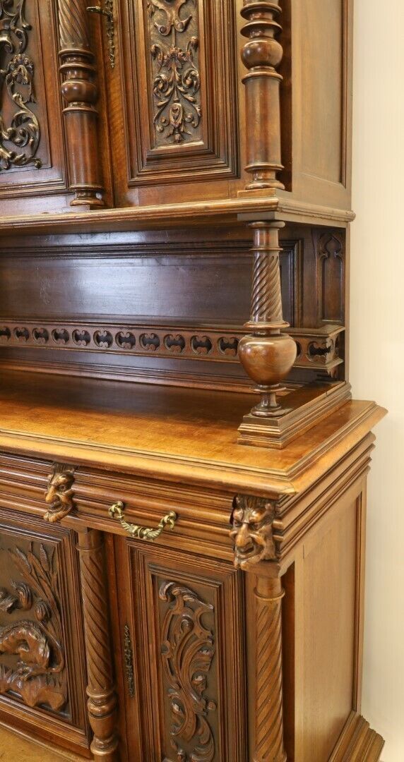 Heavily Detailed Carved Dark Oak Buffet Dragon Carvings photo vinterior
