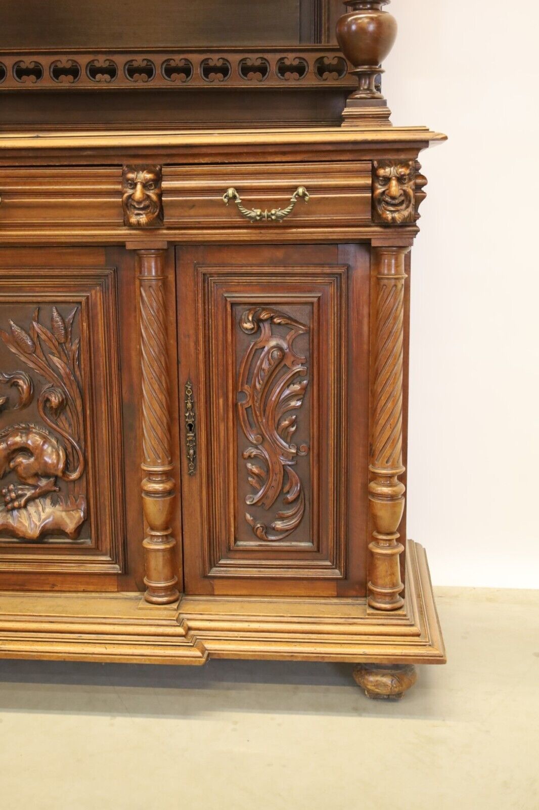 photo furniture Heavily Detailed Carved Dark Oak Buffet Dragon Carvings