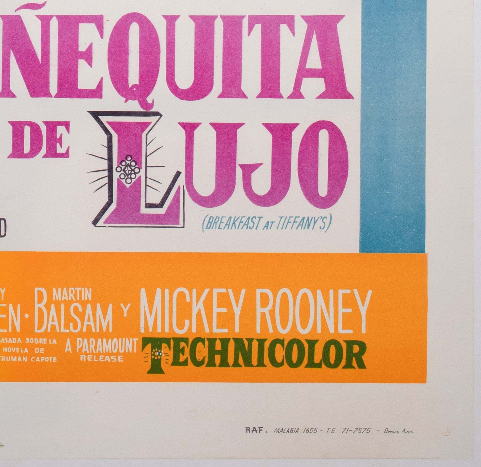 Breakfast At Tiffany’s 1961 Argentinian 1 Sheet Film Poster photo vintage