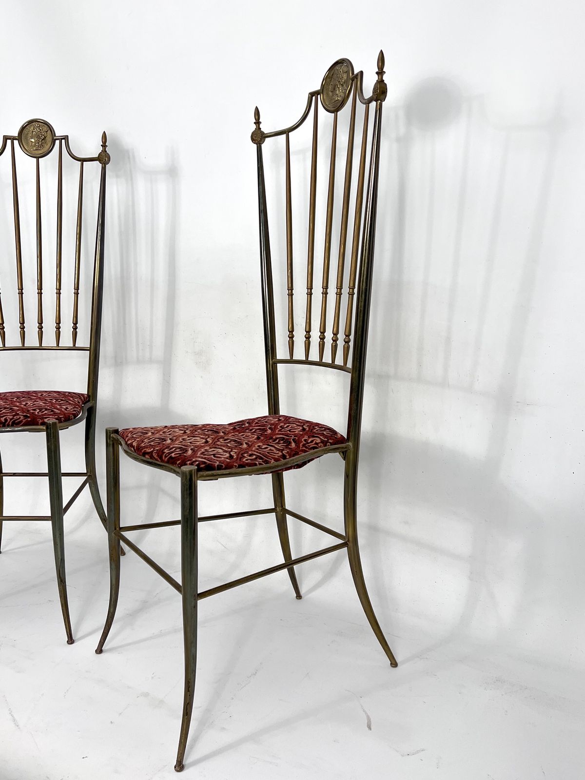 Vintage Pair Of Brass Tall Chairs From Chiavari, Italy 1950s photo 1275.3