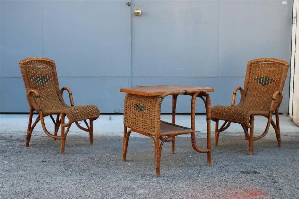 Living Room Set In Bamboo And Straw Rope Italy 1950s Chairs With Table photo furniture