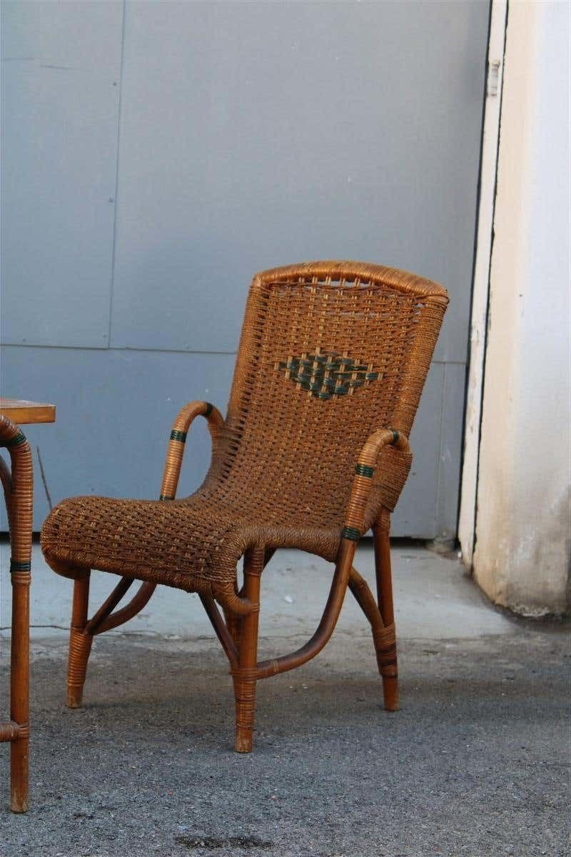 Living Room Set In Bamboo And Straw Rope Italy 1950s Chairs With Table photo 2687.0