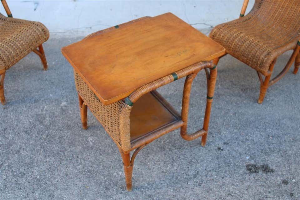 Living Room Set In Bamboo And Straw Rope Italy 1950s Chairs With Table photo vinterior