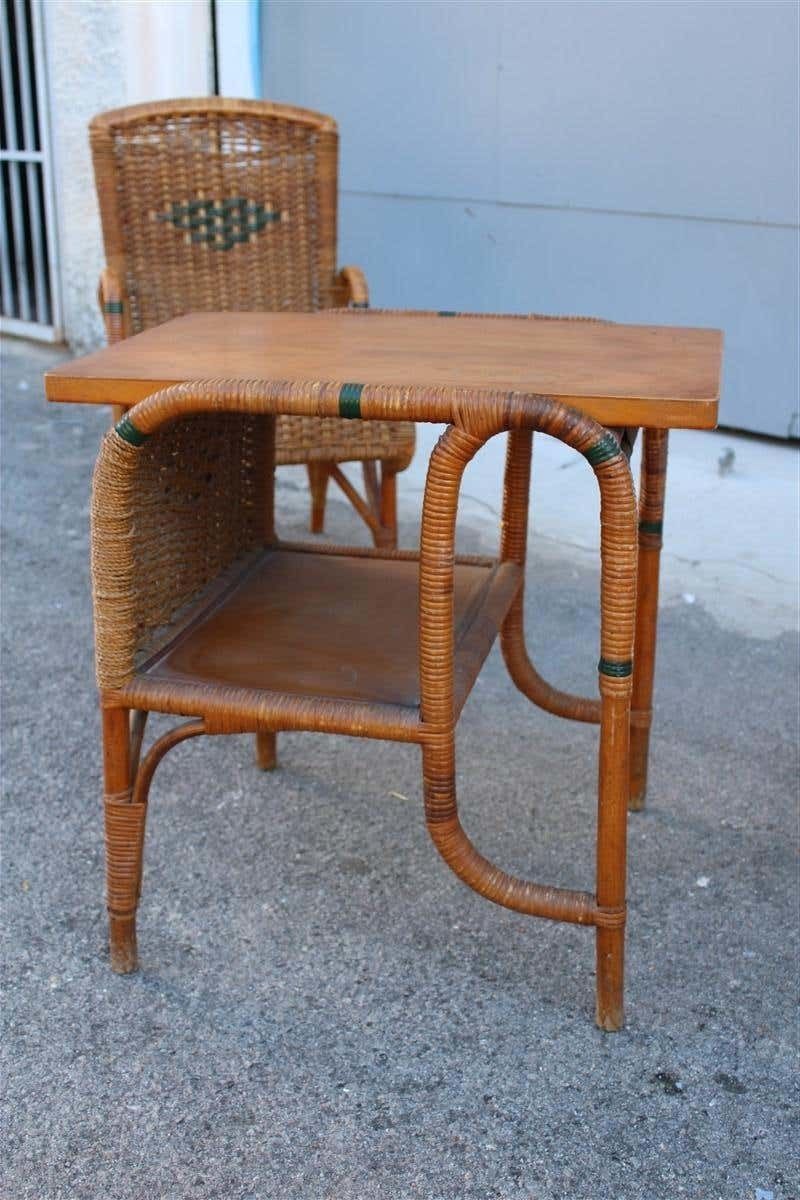 Furniture Living Room Set In Bamboo And Straw Rope Italy 1950s Chairs With Table photo