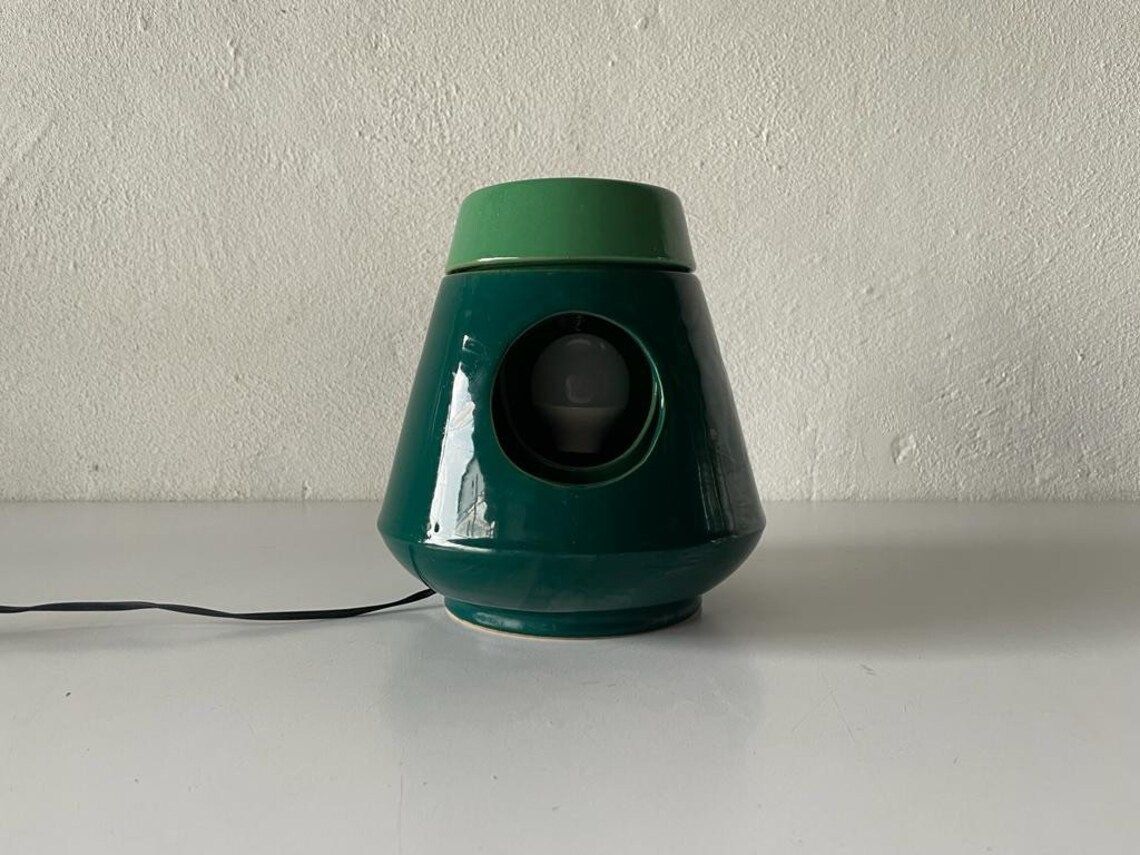 Very Rare Italian Mid Century Modern Green Ceramic Swivel Table Lamp, 1960s, Italy photo vintage