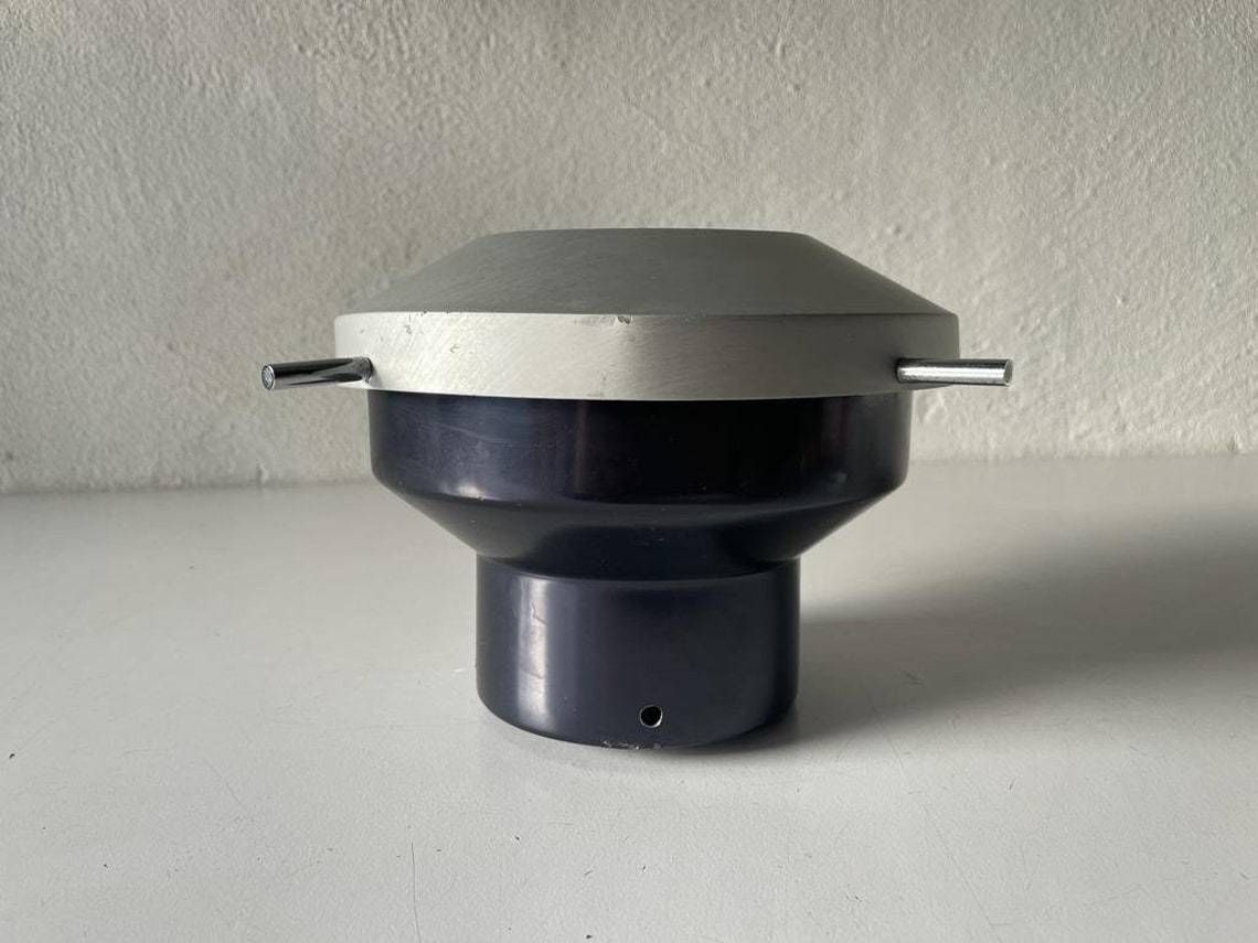 Very Rare Black And White Industrial Flush Mount Light, In Style Of Stilnovo, 1960s, Italy photo vinterior
