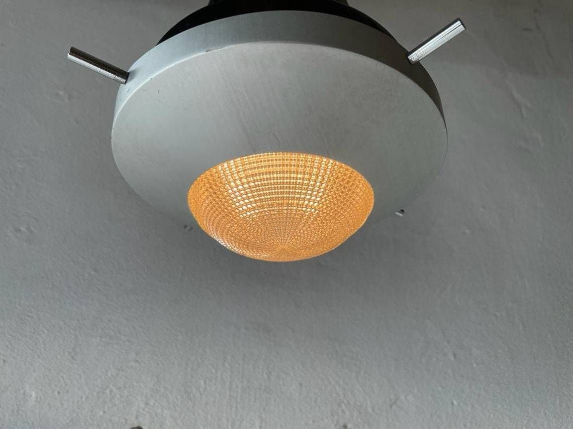 photo for sale Very Rare Black And White Industrial Flush Mount Light, In Style Of Stilnovo, 1960s, Italy