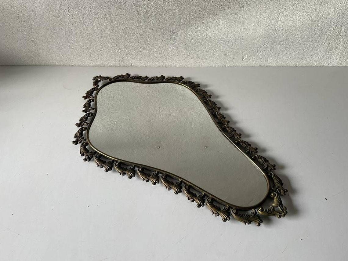 Mid Century Modern Italian Brass Frame Xl Wall Mirror, 1950s, Italy photo furniture