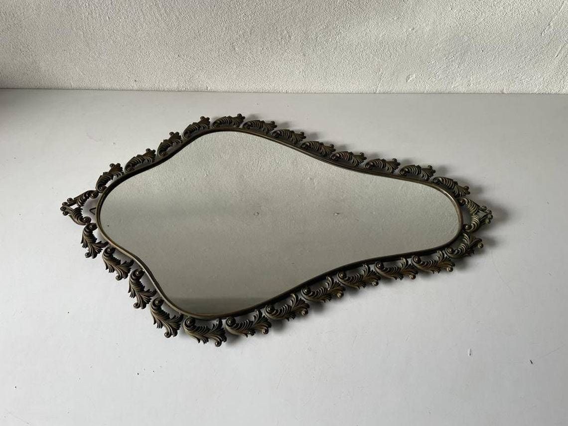 Mid Century Modern Italian Brass Frame Xl Wall Mirror, 1950s, Italy photo for sale