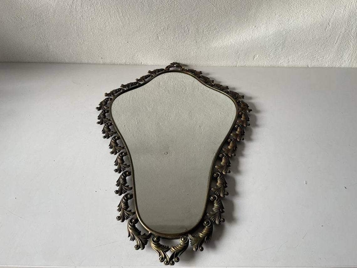 photo for sale Mid Century Modern Italian Brass Frame Xl Wall Mirror, 1950s, Italy