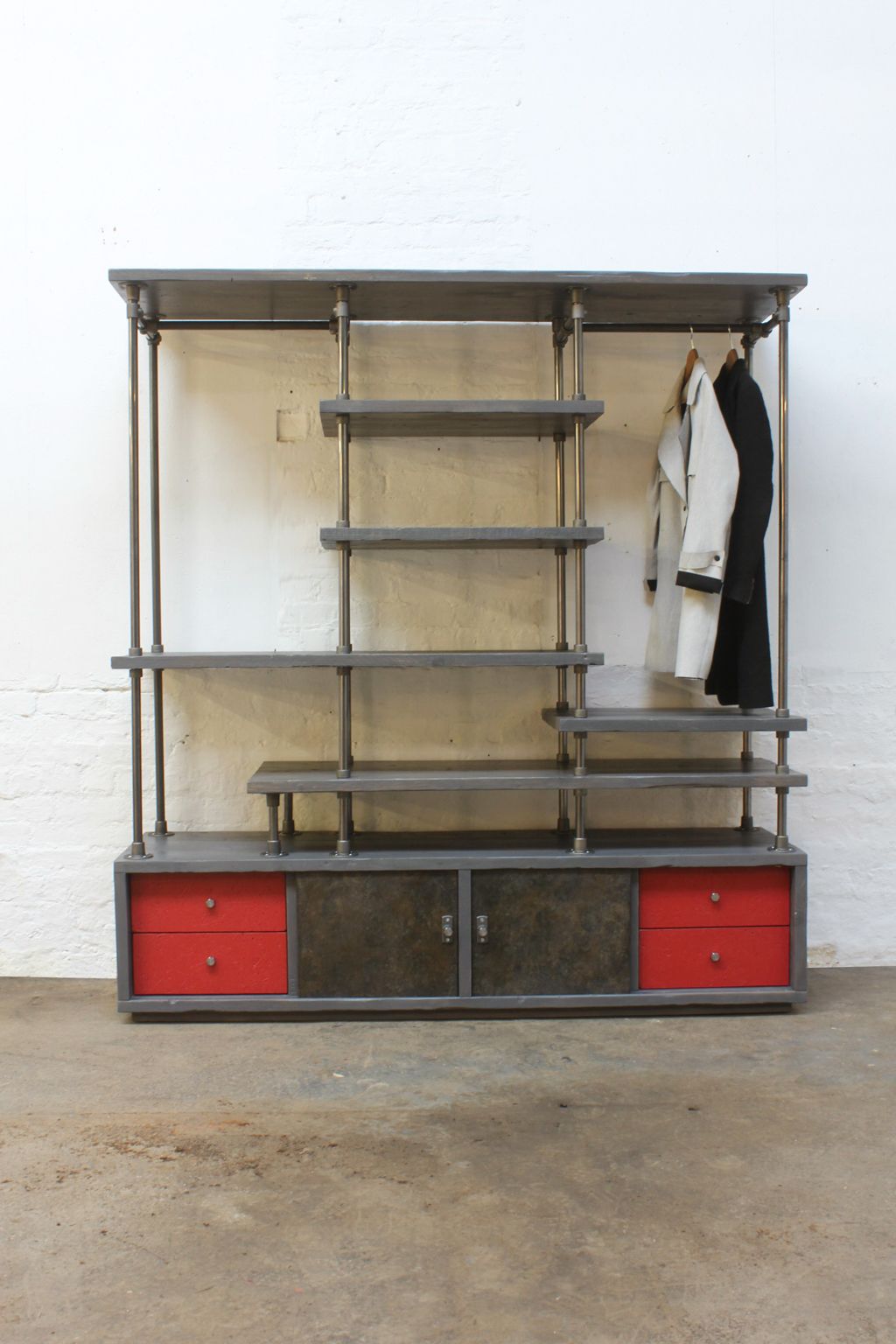 photo for sale Lanz Reclaimed Wooden And Galvanised Pipe Freestanding Wardrobe With Painted Osb Drawers And Storage 