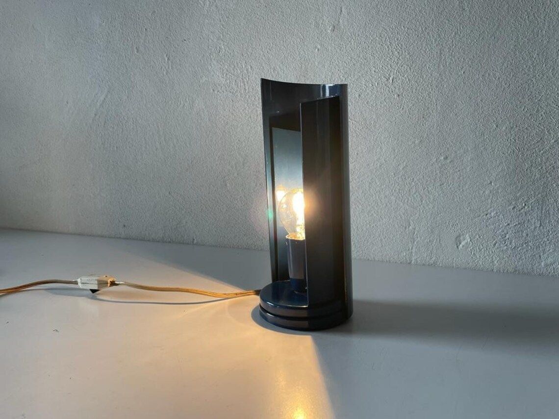 Rare Italian Mid Century Modern Dark Blue Swivel Table Lamp 1960s Italy photo Lighting