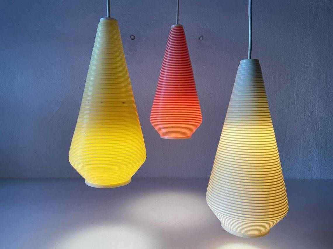Wonderful Triple Rotaflex Shade Pendant Lamp 1960s  Germany photo Lighting