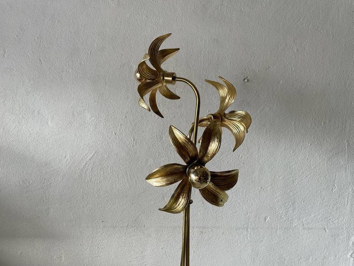 Mid Century Modern Wonderful Triple Flower Shade Full Brass Floor Lamp By Willy Daro For Massive 1970s Germany