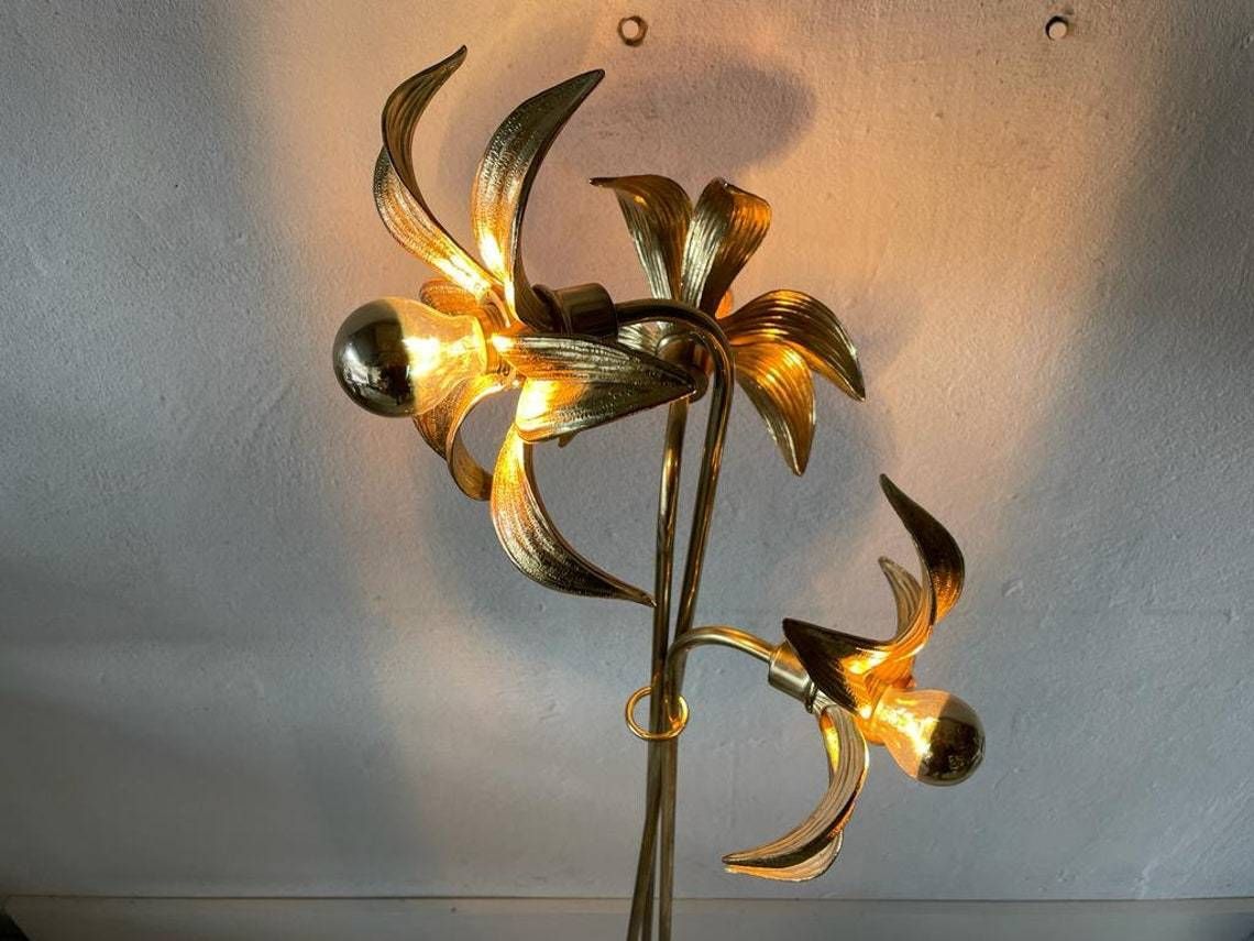 Mid Century Modern Wonderful Triple Flower Shade Full Brass Floor Lamp By Willy Daro For Massive 1970s Germany photo vintage
