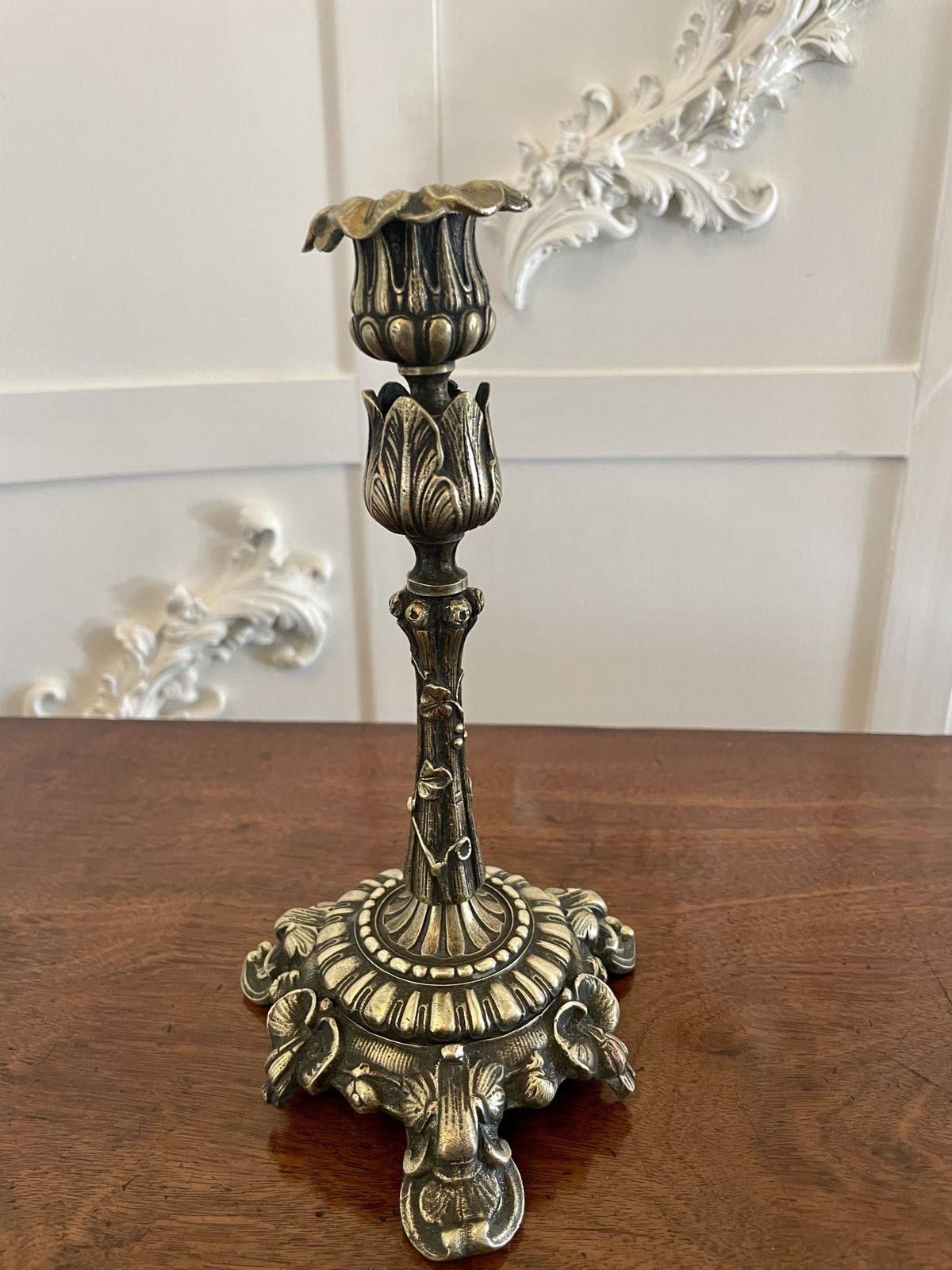 Pair Of Antique 19th Century Quality Ornate Brass Candlesticks photo 845.0