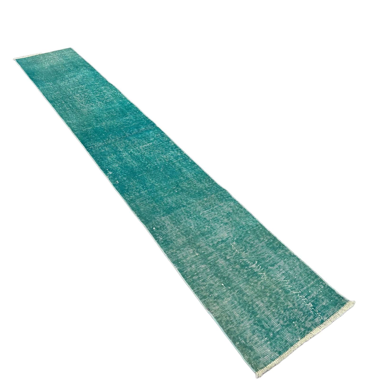 photo furniture Distressed Turkish Narrow Runner Wool Vintage Rug Runner, Overdyed Green Rug Runner