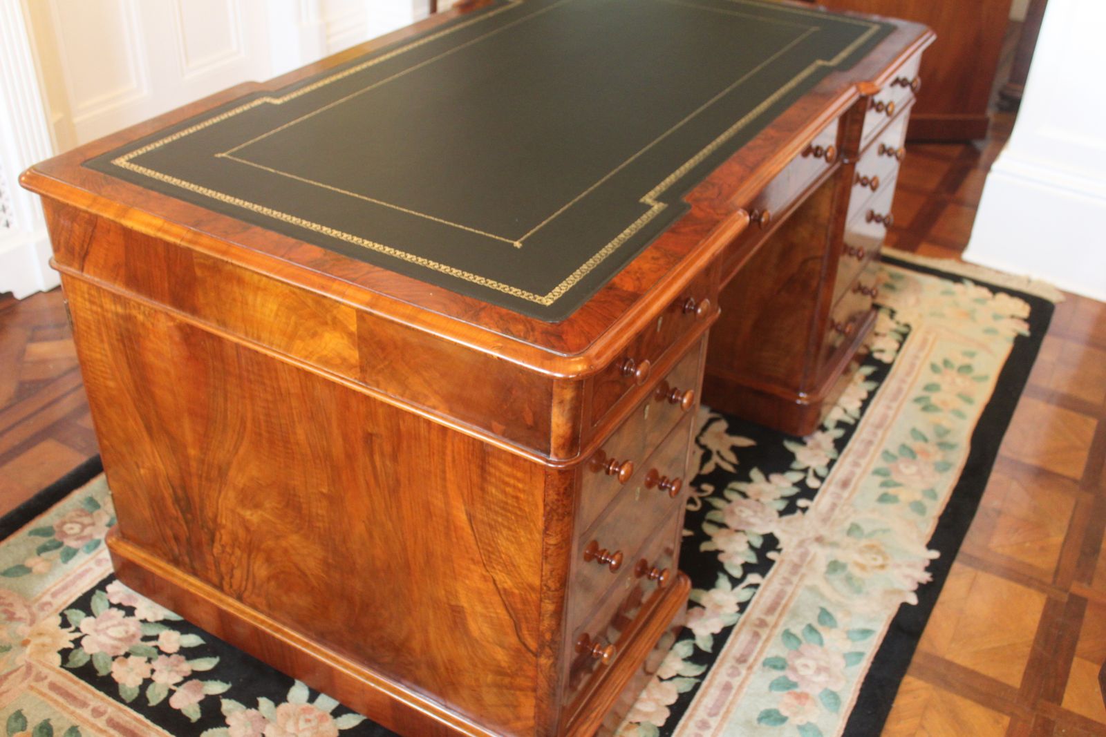 A Rare Victorian Burr Walnut Partners Desk By Edwards & Roberts photo for sale