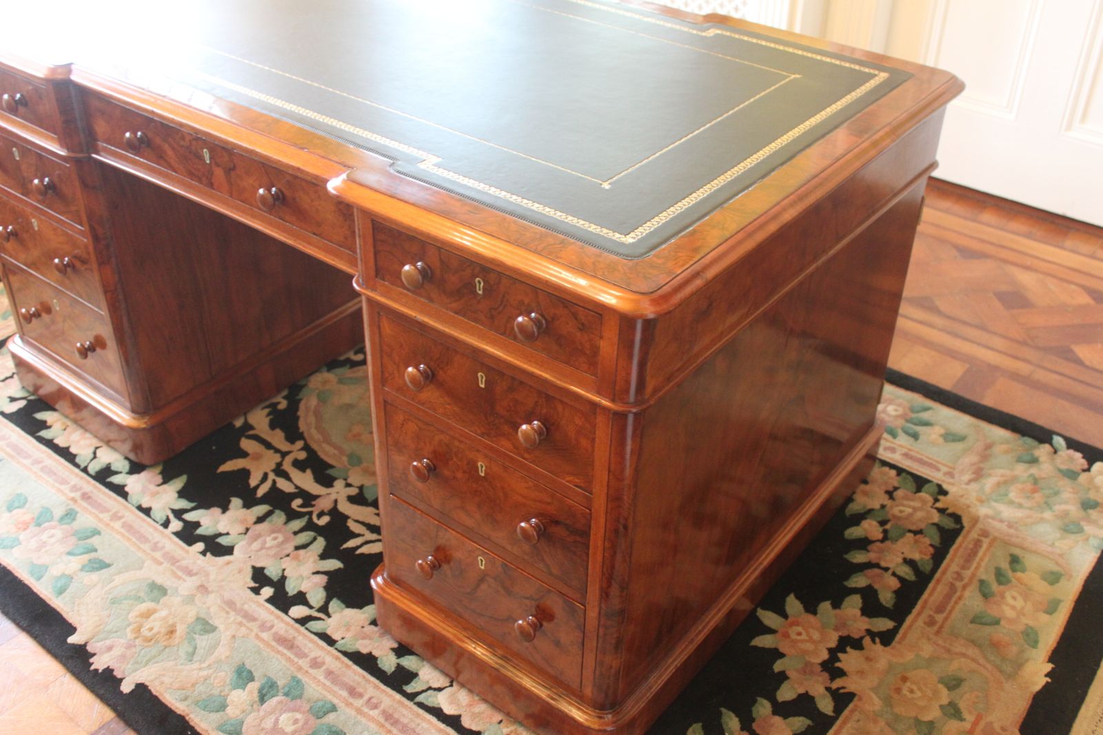 A Rare Victorian Burr Walnut Partners Desk By Edwards & Roberts photo Furniture