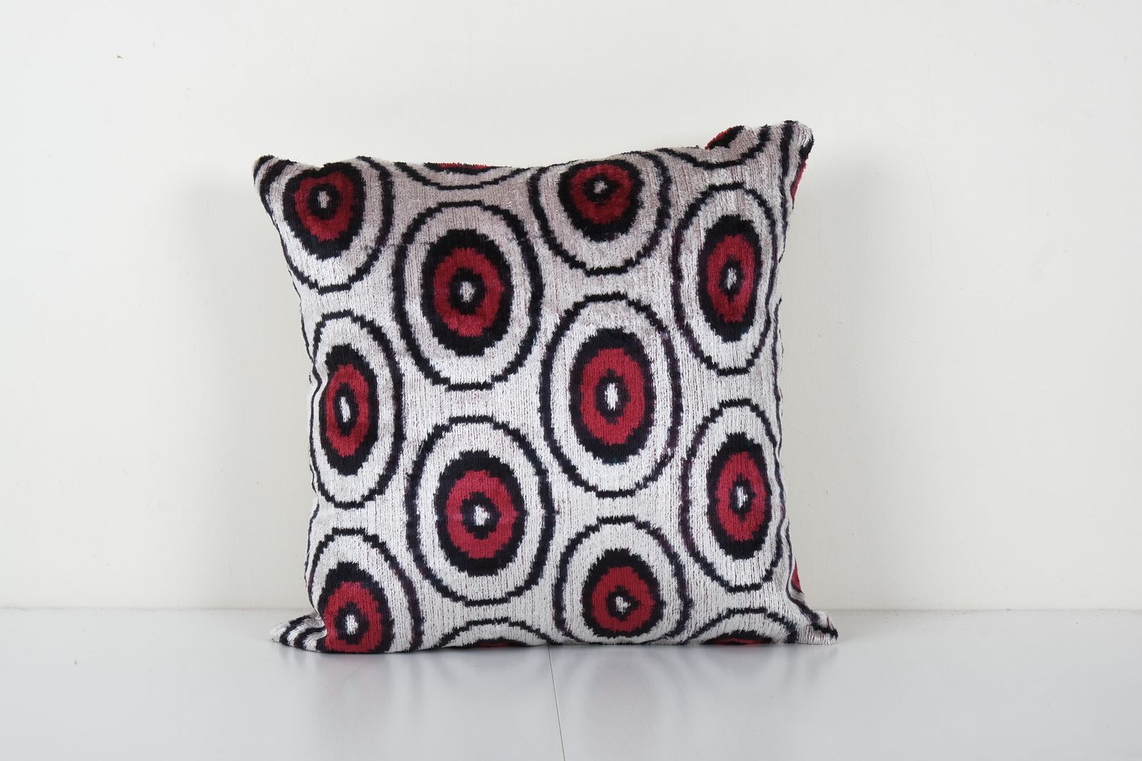 Red Polka Dot Ikat Velvet Pillow   Square Silk Velvet Cushion Cover   Simple And Plain Ikat Pillowcase 18'' X 18''