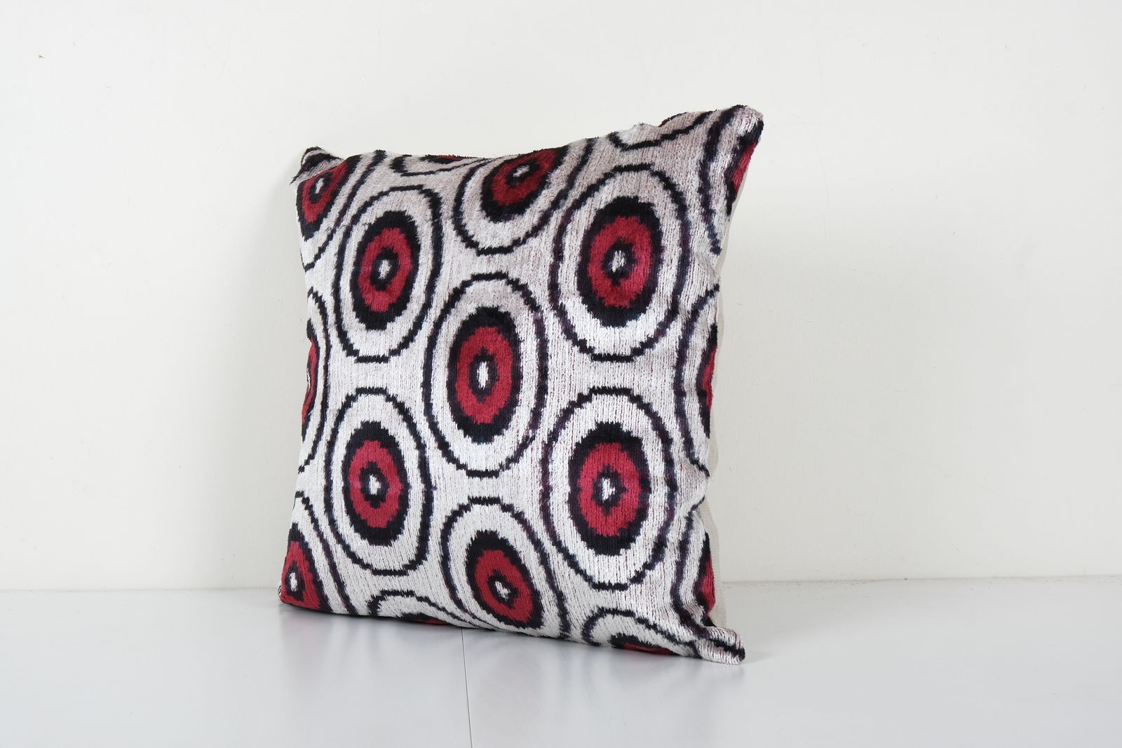 Red Polka Dot Ikat Velvet Pillow   Square Silk Velvet Cushion Cover   Simple And Plain Ikat Pillowcase 18'' X 18'' photo 60.0