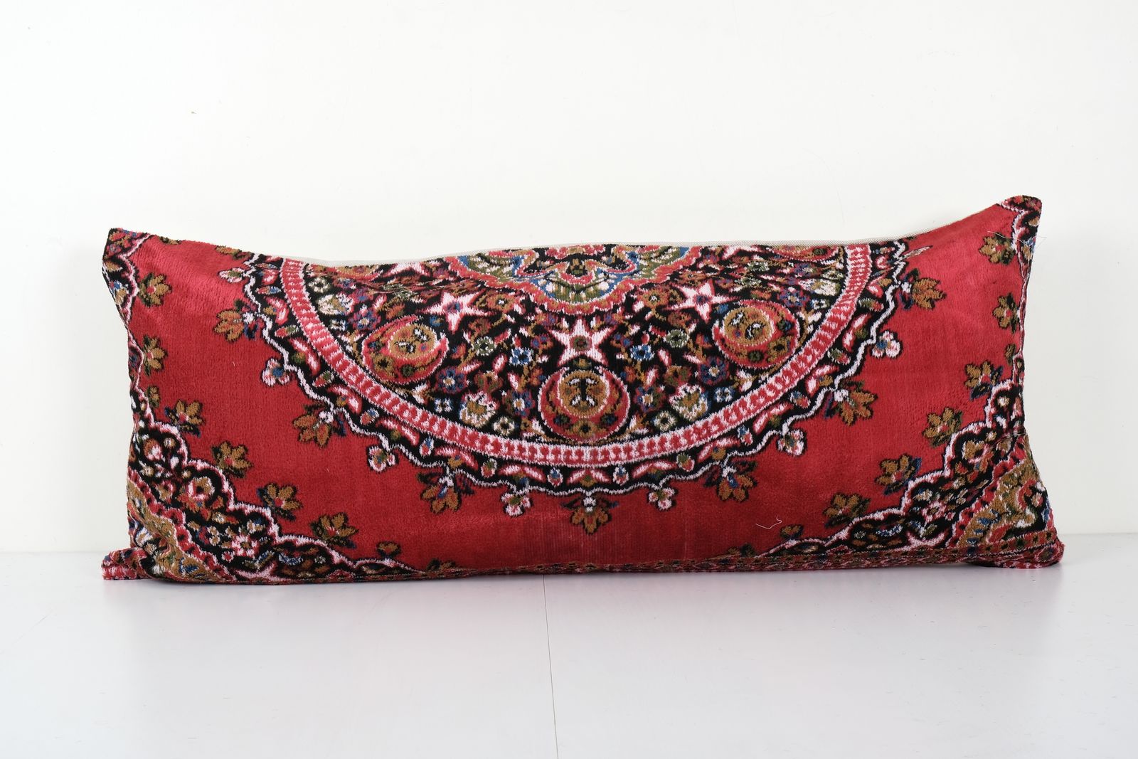 Turkish Velvet Pillow Cover   Floral Red Velvet Lumbar Pillow Case   Ethnic  Chic Cushion Cover 18'' X 38''
