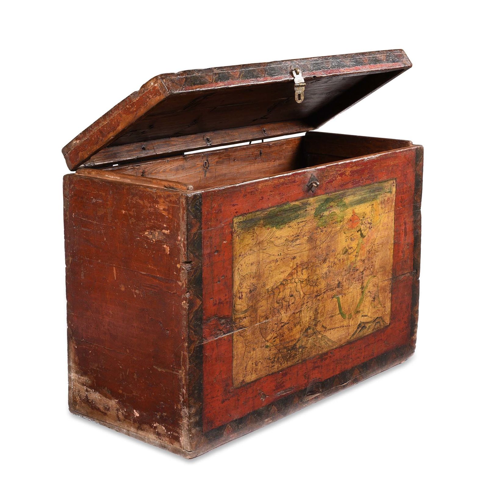 Tibetan Painted Chest Of Güsh Khaan With Tiger   Late 18thc photo for sale