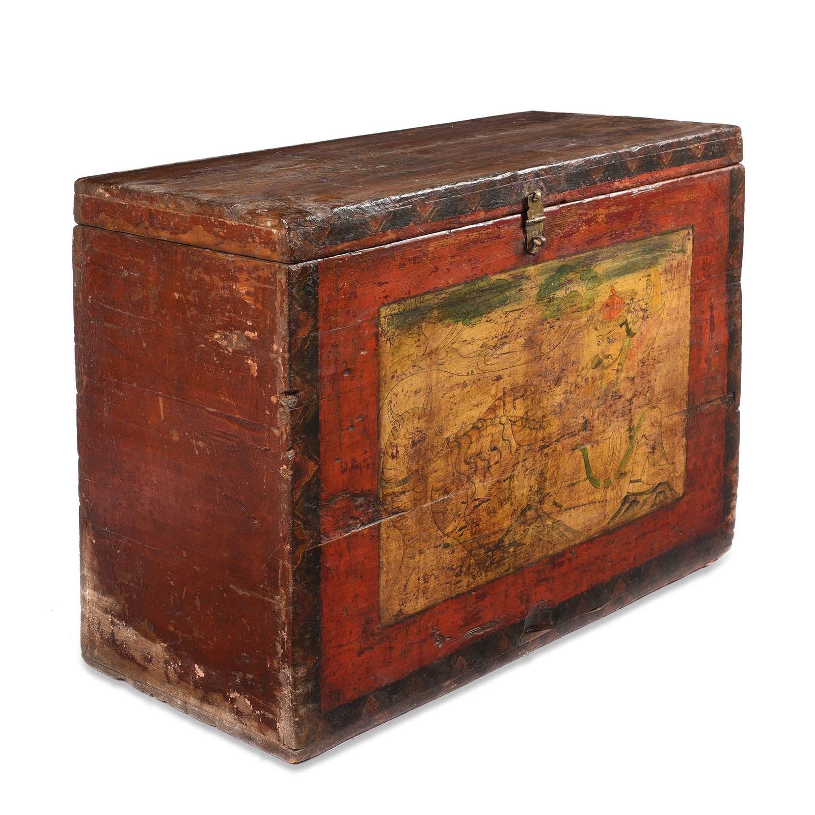 Tibetan Painted Chest Of Güsh Khaan With Tiger   Late 18thc photo vintage
