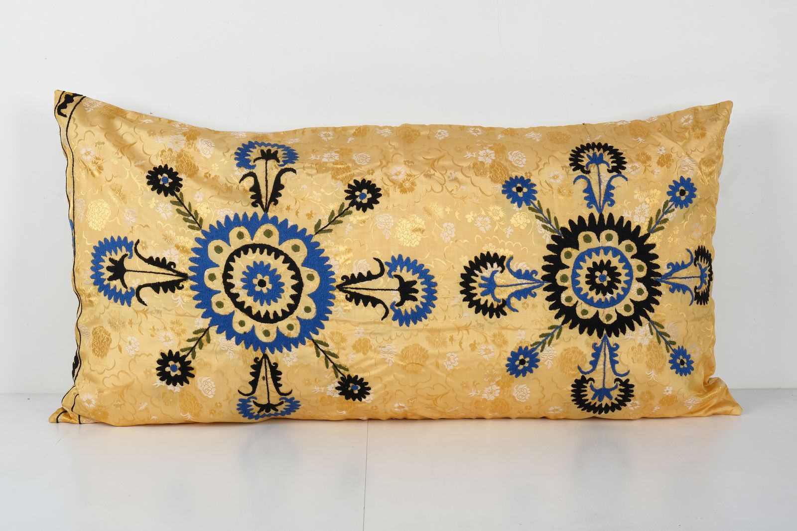 Body Pillow Fashioned From A Mid 20th Century Tashkent Suzani, Extra Long Samarkand Cushion 24'' X 43''