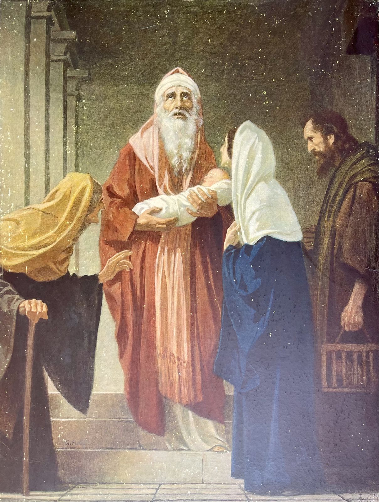 Simeon The Presentation Of Jesus Vintage Christian German Print 1930s Framed photo vinterior