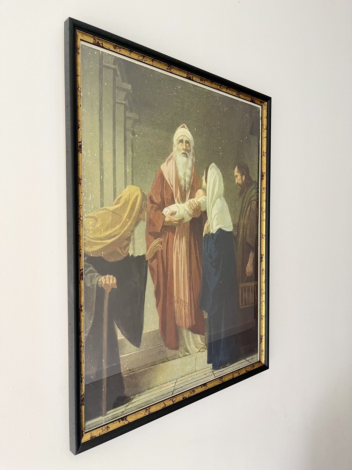 photo for sale Simeon The Presentation Of Jesus Vintage Christian German Print 1930s Framed