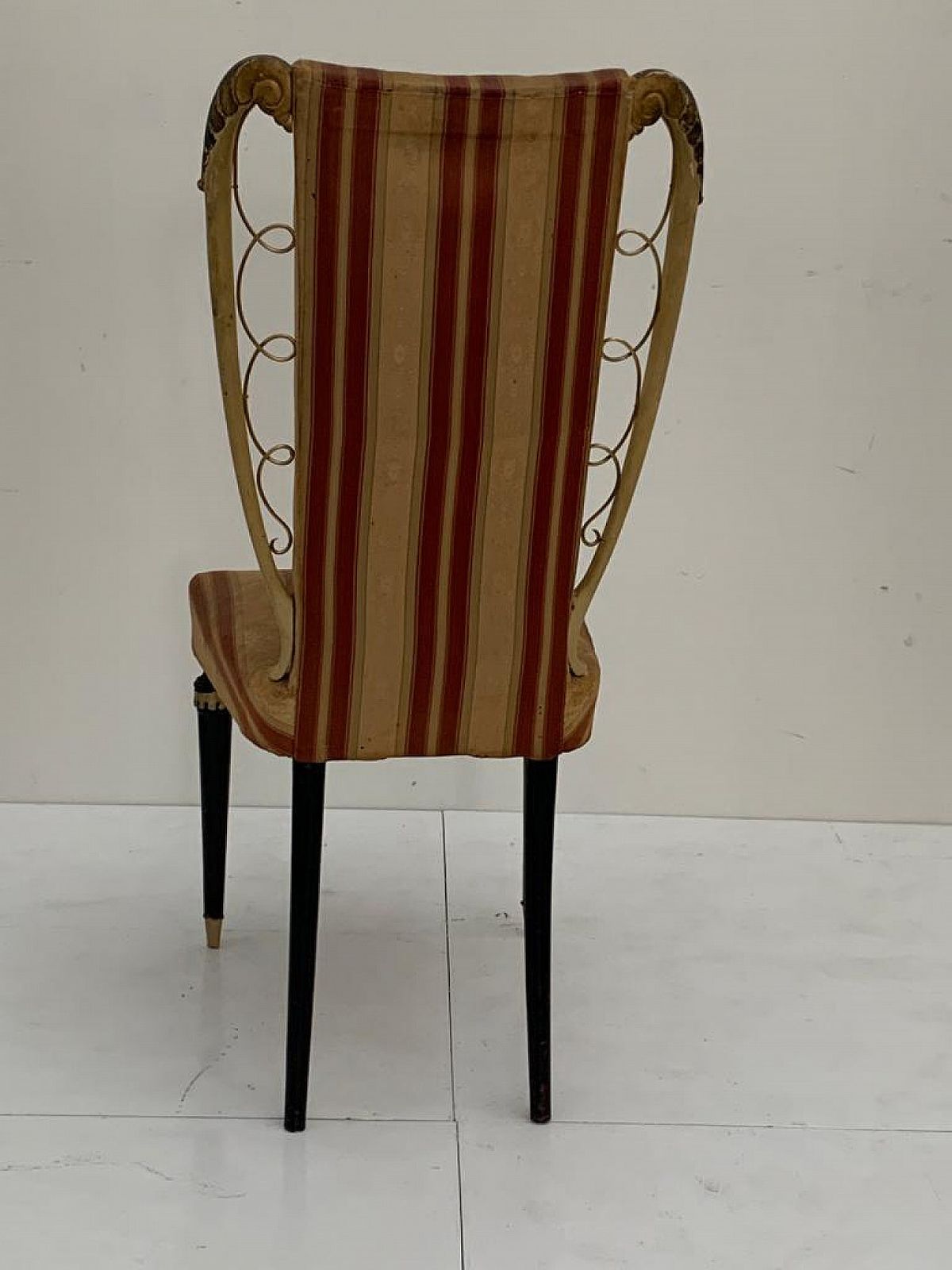 Lacquered Chair With Carved Inserts And Brass Details Attributed To Guglielmo Ulrich, 1950s photo for sale