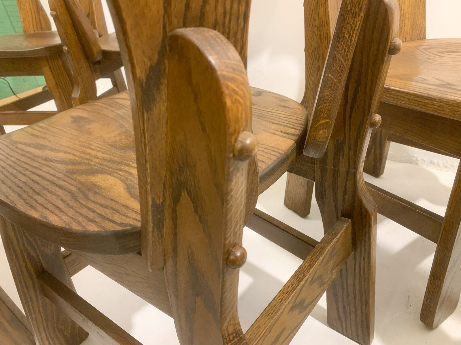 Set Of 8 Brutalist Wooden Dining Chairs photo for sale
