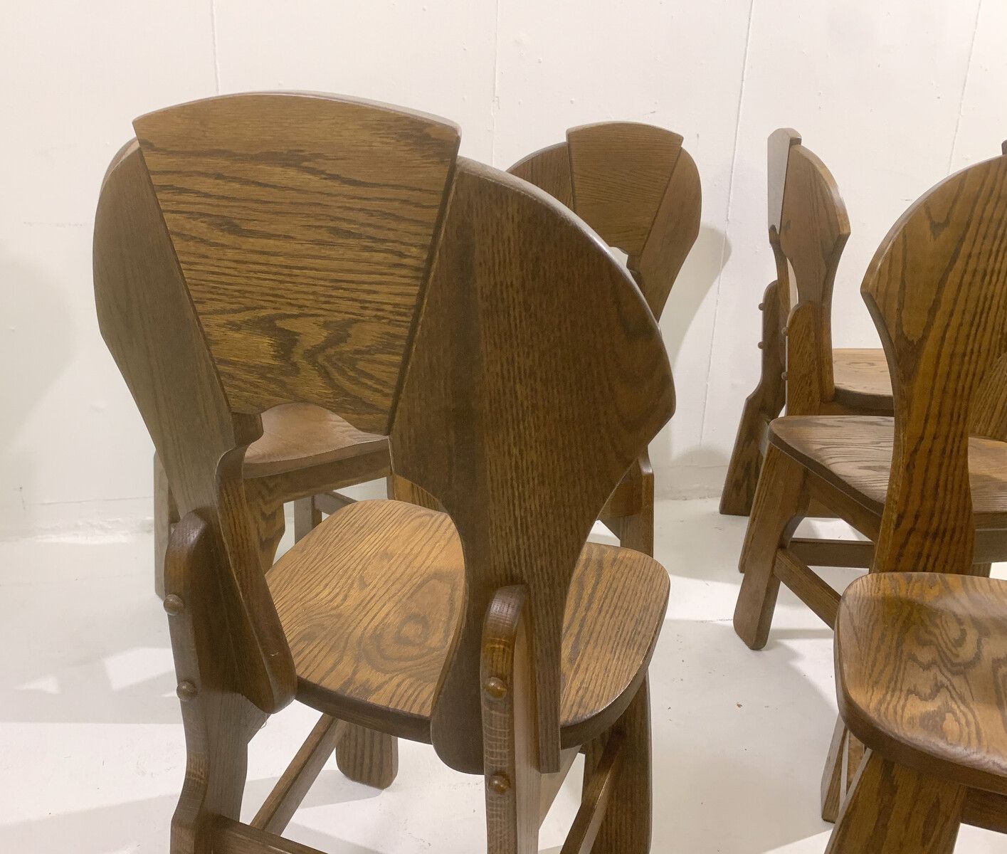 Set Of 8 Brutalist Wooden Dining Chairs photo Furniture