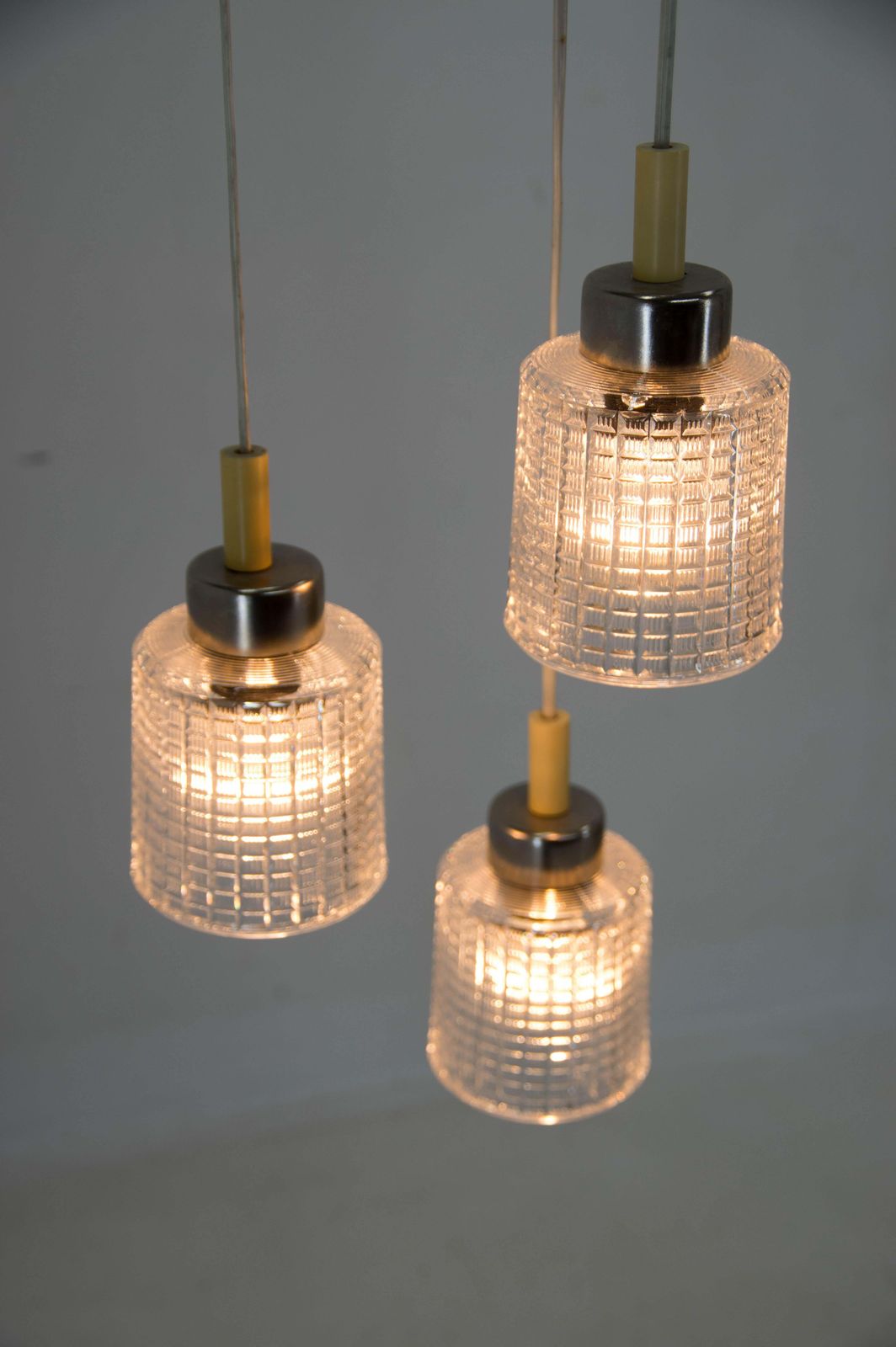Mid Century Adjustable Glass Chandelier By Pokrok Zilina, 1970s photo Lighting