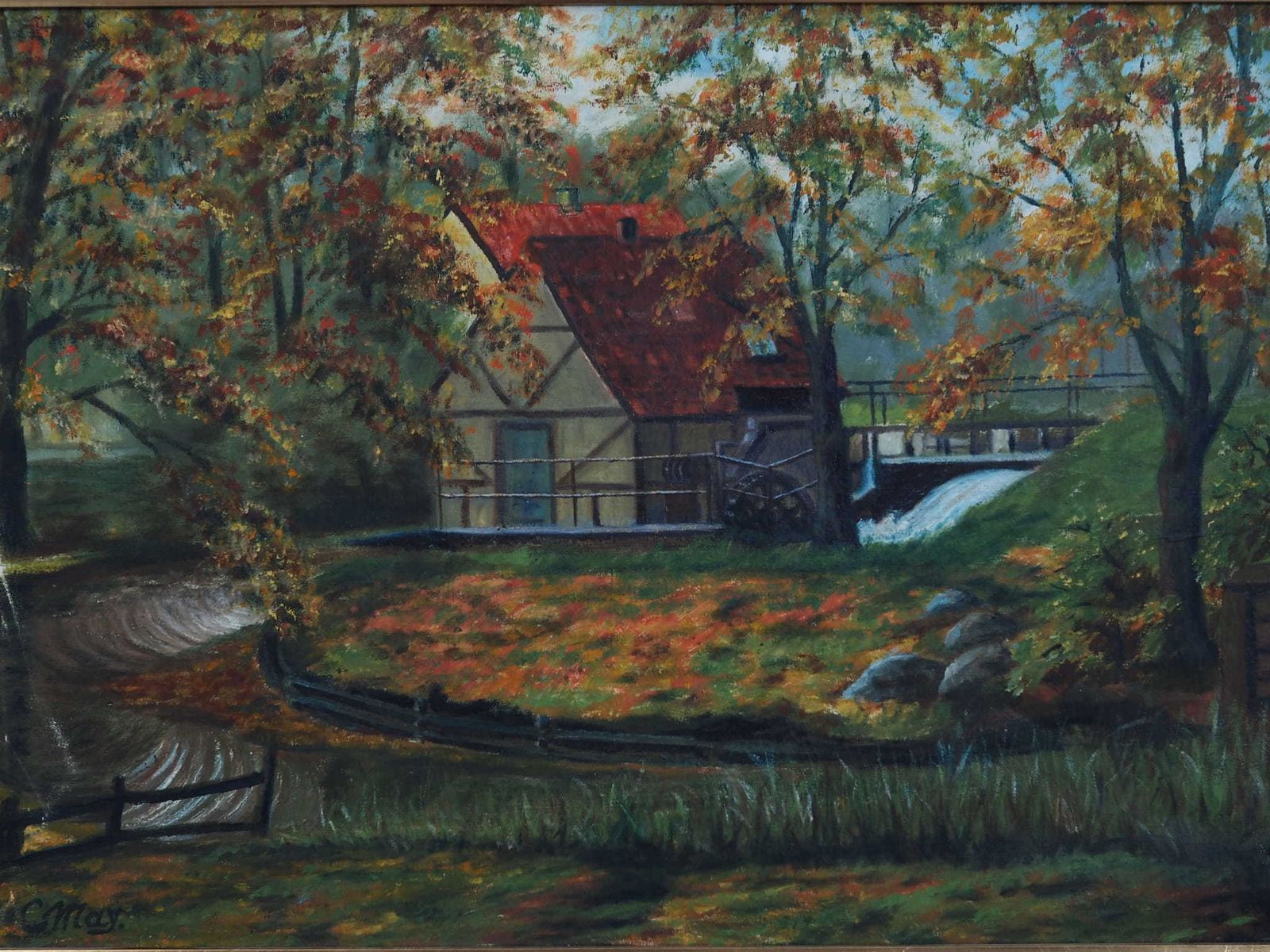 Painting „The Forest Mill”, Scandinavian Design, 1970s, By C. May photo 489.0
