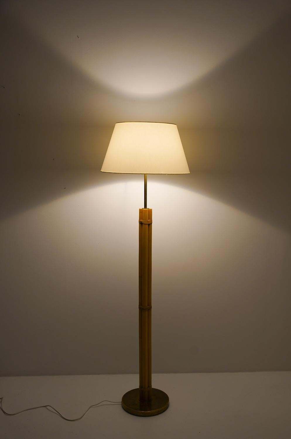 Scandinavian Midcentury Floor Lamp In Brass And Bamboo By Bergboms Sweden photo buy