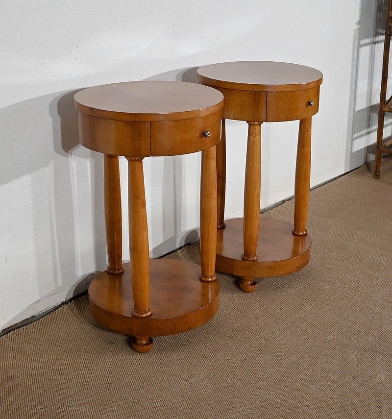 Pair Of Small Cherrywood Pedestal Tables, Empire Style, Mid 20th Century photo furniture