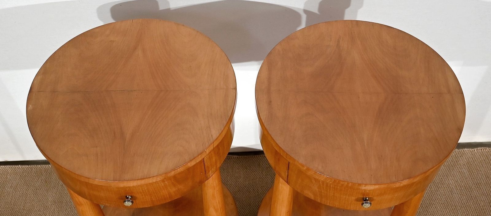 Pair Of Small Cherrywood Pedestal Tables, Empire Style, Mid 20th Century photo vinterior