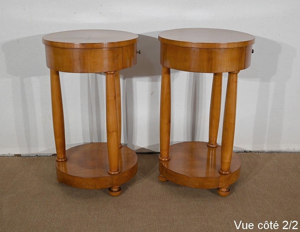 Pair Of Small Cherrywood Pedestal Tables, Empire Style, Mid 20th Century photo vintage