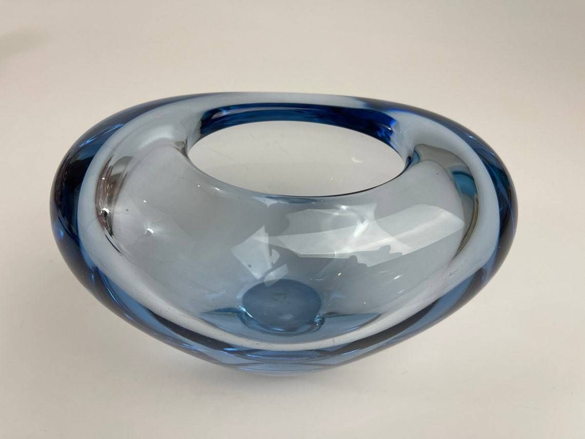 Big Heart Shaped Aqua Blue Vase By Per Lutken (Per Lütken) For The Danish Glassworks Holmegaard. Scandinavian Mid Century Interior Design photo Home Decor
