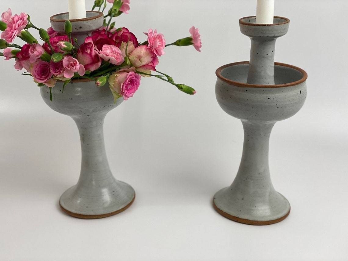 Helle Allpass, Own Studio, Pair Of Candlesticks Of Ceramics, 1970s photo buy