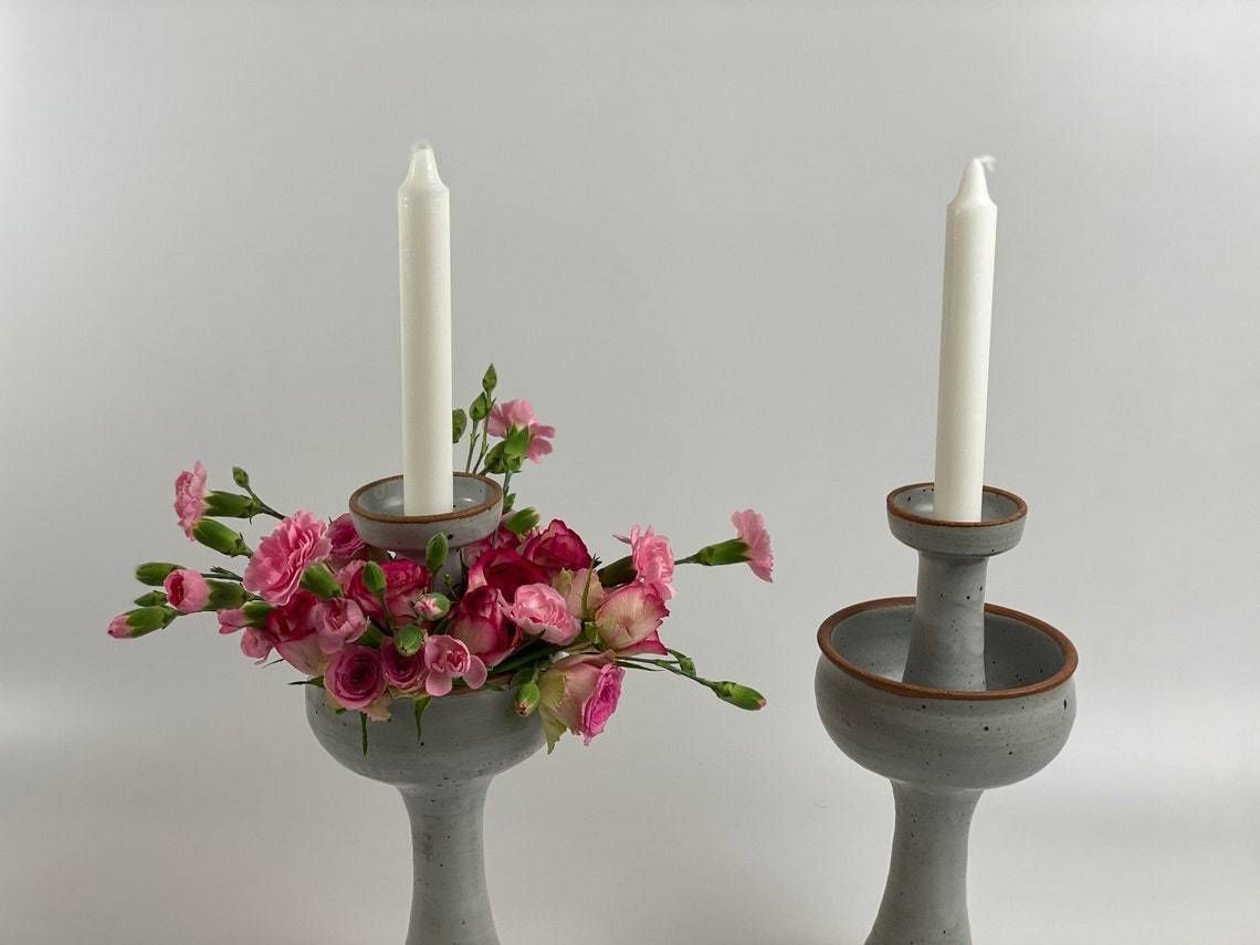 Helle Allpass, Own Studio, Pair Of Candlesticks Of Ceramics, 1970s photo vintage