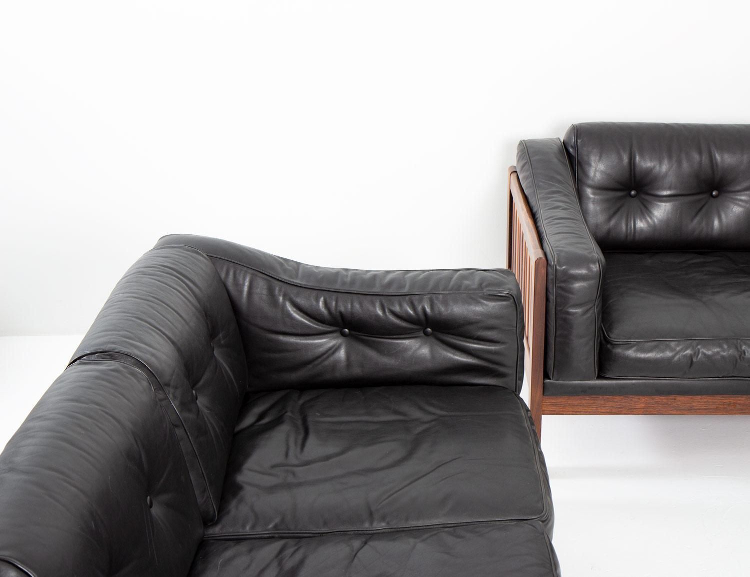 Scandinavian Rosewood And Black Leather Seating Group "Monte Carlo", 1965 photo buy