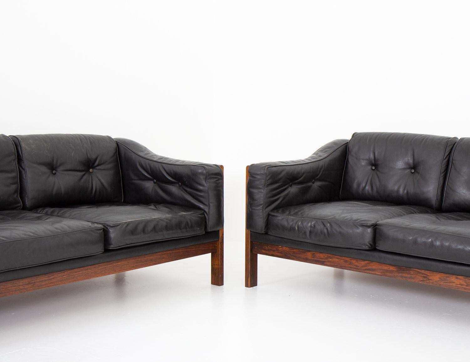 Scandinavian Rosewood And Black Leather Seating Group "Monte Carlo", 1965 photo vintage