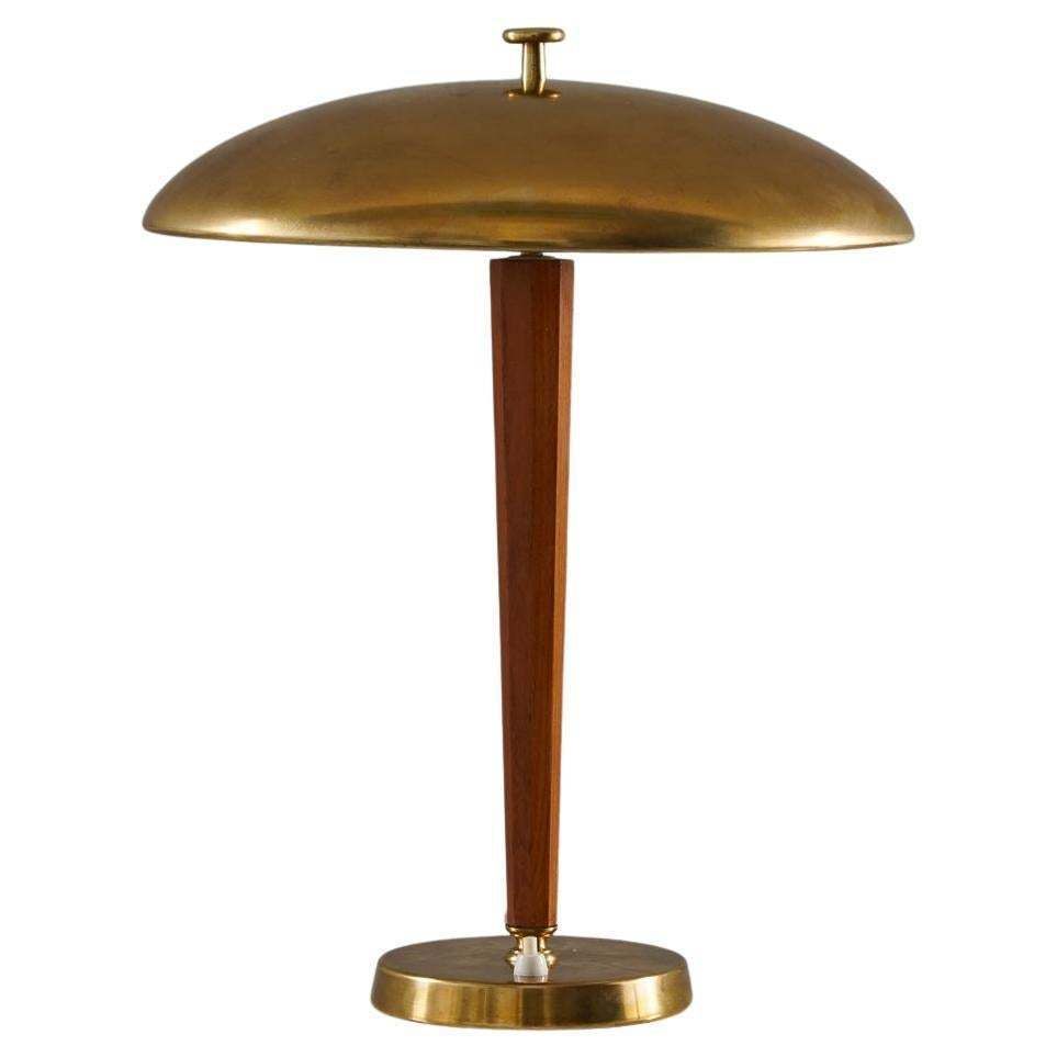 Swedish Modern Table Lamp In Brass And Oak By Nordiska Kompaniet 'Nk'