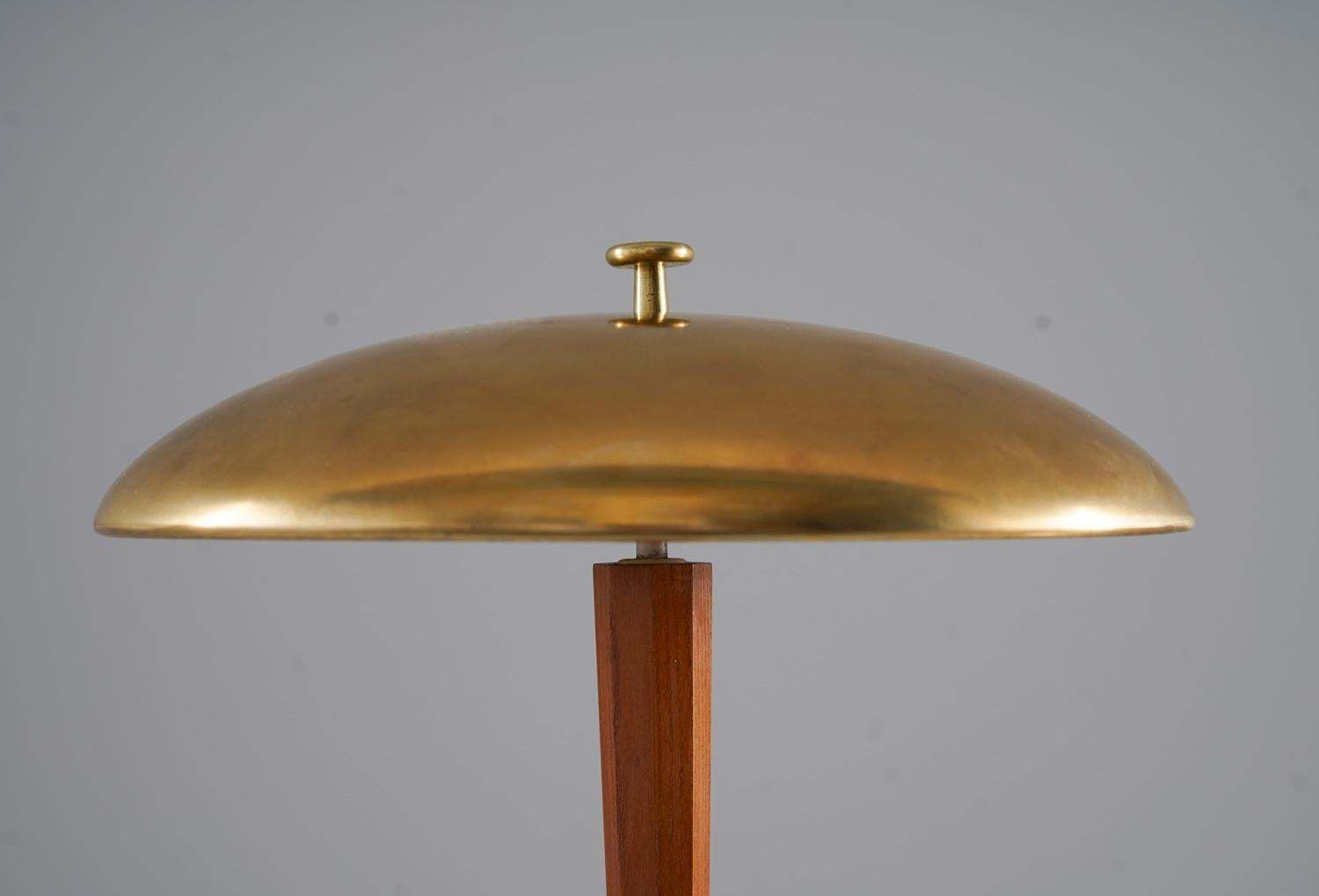 Swedish Modern Table Lamp In Brass And Oak By Nordiska Kompaniet 'Nk' photo for sale