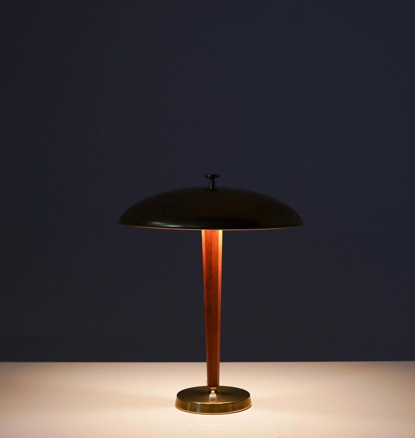 Swedish Modern Table Lamp In Brass And Oak By Nordiska Kompaniet 'Nk' photo vintage