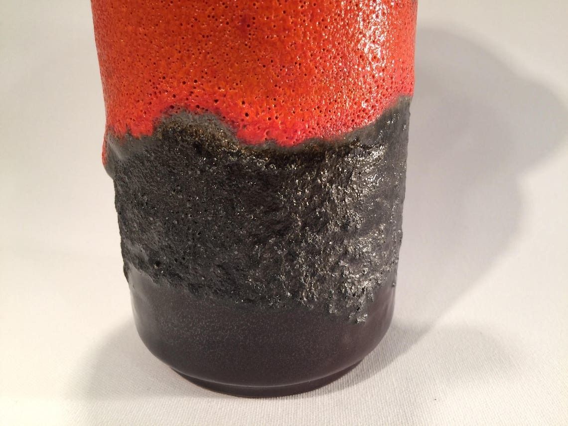 West Germany Fat Lava Vase, Organge Red And Grey Black, Signed With The Logo Of Carsten's Studio, European Mid Century Modern, 1970s/1960s photo Home Decor